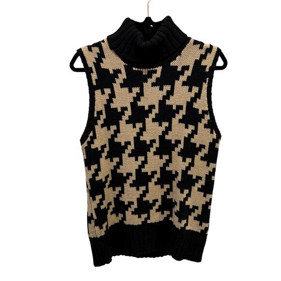 Vintage Jones New York Black Tan Houndstooth Turtleneck Sweater Womens Medium - Picture 1 of 5